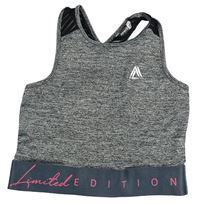 Tmavošedý melírovaný sportovní crop top s nápisem Pep&Co