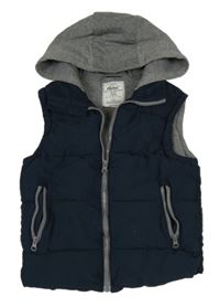 Tmavomodrá šusťáková zateplená vesta s teplákovou kapucí Rebel