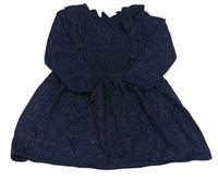 Tmavomodré třpytivé svetrové šaty s volánky H&M