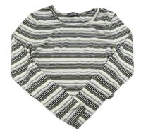 Šedo-černo-khaki pruhované žebrované crop triko Primark
