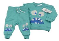 Nové - 2set - Tyrkysová mikina s příšerkou + tepláky Primark