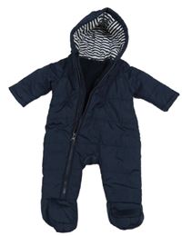 Tmavomodrá prošívaná šusťáková zateplená kombinéza s kapucí Dunnes