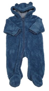 Tmavomodrá chlupatá kombinéza s kapucí s oušky Next
