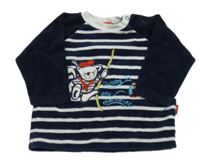 Tmavomodro-bílé sametové triko s pruhy a tygrem