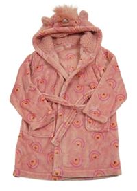 Starorůžový chlupatý župan s duhami a kapucí - jednorožec Matalan