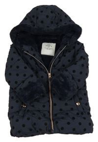 Tmavomodrá puntíkatá šusťáková zimní parka s kapucí George