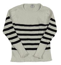 Světlešedo-černý žebrovaný svetr s pruhy Kiki&Koko