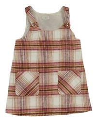 Starorůžovo-smetanovo-béžové kostkované vlněné šaty F&F