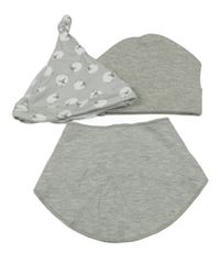 3set - Šedá melírovaná bavlněná čepice + s ovcemi + slinták
