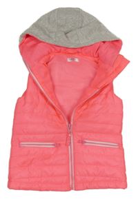 Neonově růžová prošívaná šusťáková zateplená vesta s kapucí