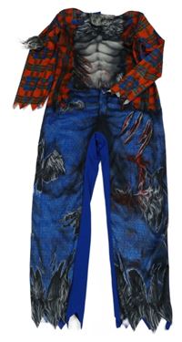 Kostým - Modro-červeno-šedý overal - vlkodlak