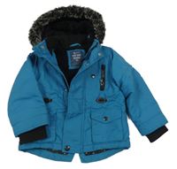 Petrolejová šusťáková zimní bunda s kapucí Tu