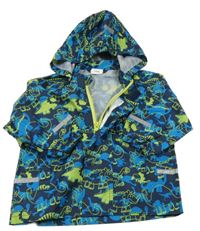 Tmavomodrá šusťáková nepromokavá bunda s dinosaury a kapucí Papagino