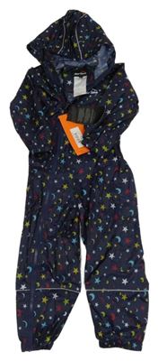 Nové - Tmavomodrá šusťáková nepromokavá funkční kombinéza s hvězdami a kapucí Peter Storm