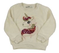 Krémová chlupatá mikina s jednorožcem s flitry C&A