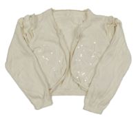 Smetanové svetrové bolerko s motýlem z flitrů a volánky Matalan