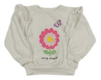 Smetanová mikina s květinou a volánky Matalan