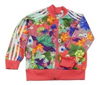 Růžovo-barevná květovaná sportovní propínací mikina Adidas