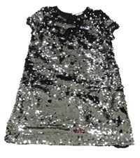 Černo-stříbrné flitrové slavnostní šaty Primark