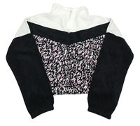 Černo-bílo-vzorovaná fleecová crop mikina Nutmeg