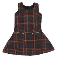 Tmavošedo-červeno-barevné kostkované šaty se zipy