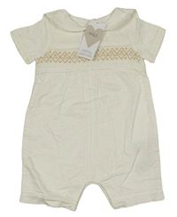 Nové - Smetanový plátěný podšitý kraťasový overal s výšivkami a límečkem M&S