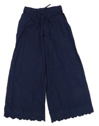 Tmavomodré plátěné široké kalhoty s madeirou H&M