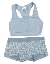 2set - Světlemodrá lambáda + světlemodré květované kalhotky H&M