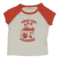 Bílo-jahodové žebrované crop tričko s jahodami H&M
