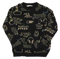 Černá mikina s nápisy a obrázky H&M