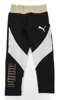 Černo-bílé sportovní capri legíny s logem Puma