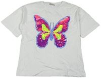 Bílé oversize tričko s motýlkem z flitrů Matalan