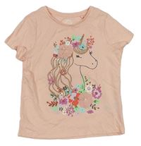 Světlerůžové tričko s jednorožcem a květy F&F