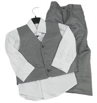 3 set - Šedé společenské kalhoty + bílá košile + šedá vesta 