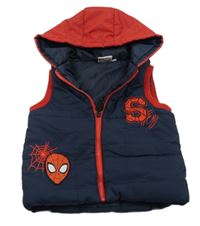 Tmavomodro-červená šusťáková zateplená vesta se Spidermanem a kapucí Marvel