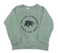 Zelená mikina s nápisem a medvědem Topolino