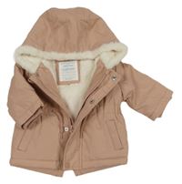 Světlerůžová šusťáková zimní bunda s kapucí s kožíškem Primark