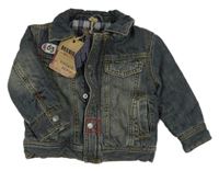 Nové - tmavomodrá zateplená riflová bunda s kapsami 