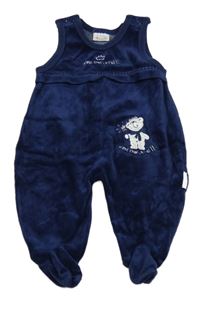 Tmavomodré sametové dupačky s medvědem 