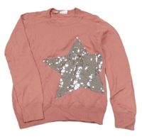 Starorůžový lehký svetr s hvězdou z flitrů bpc