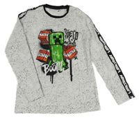 Bílo-černé vzorované triko s Minecraft C&A