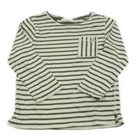 Smetanovo-zelené pruhované triko s kapsou Topolino