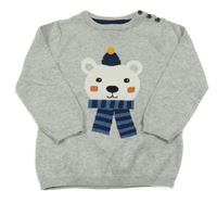 Šedý melírovaný lehký svetr s medvědem H&M