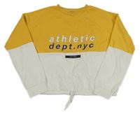 Žluto-bílá crop mikina s nápisem H&M