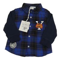 Nové - modro-tmavomodrá kostkovaná košile s nášivkou 