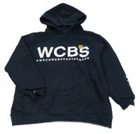 Tmavomodrá mikina s nápisem a kapucí 