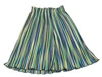 Modro-žluto-zelené pruhované lehké culottes kalhoty C&A