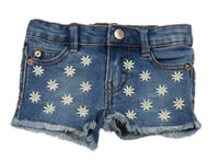 Tmavomodré riflové kraťasy s kvítky Reserved