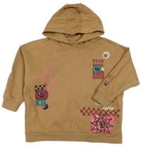 Hnědá mikina s potiskem a kapucí Next