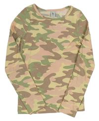 Krémovo-khaki-hnědé army žebrované triko Tu